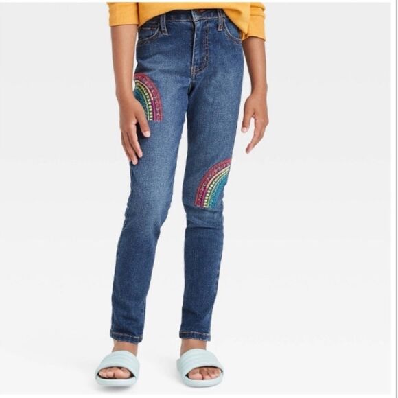 Cat & Jack Rainbow Embroidered Jean Jegging | Size 16 - Picture 1 of 8